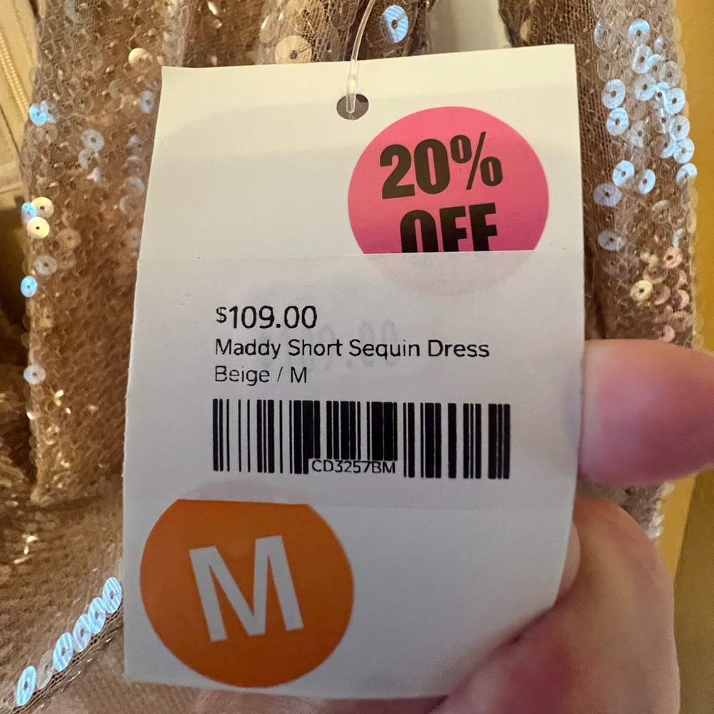 NWT Chicways Beige Sequin Long Sleeve Mini Dress, size medium - Picture 5 of 6